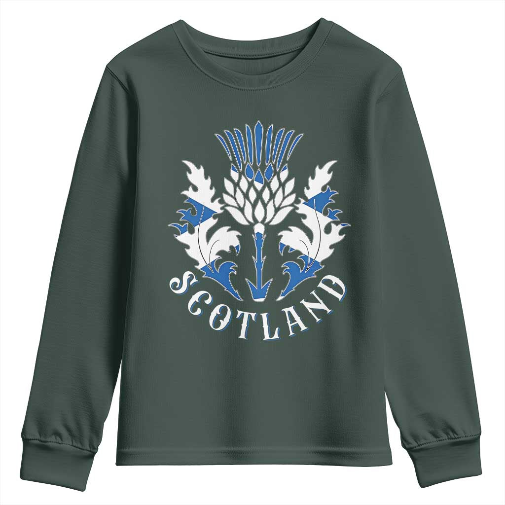 Scotland Thistle Floral Emblem Youth Sweatshirt Stylized Gothic Heraldry Scottish Heritage Pride