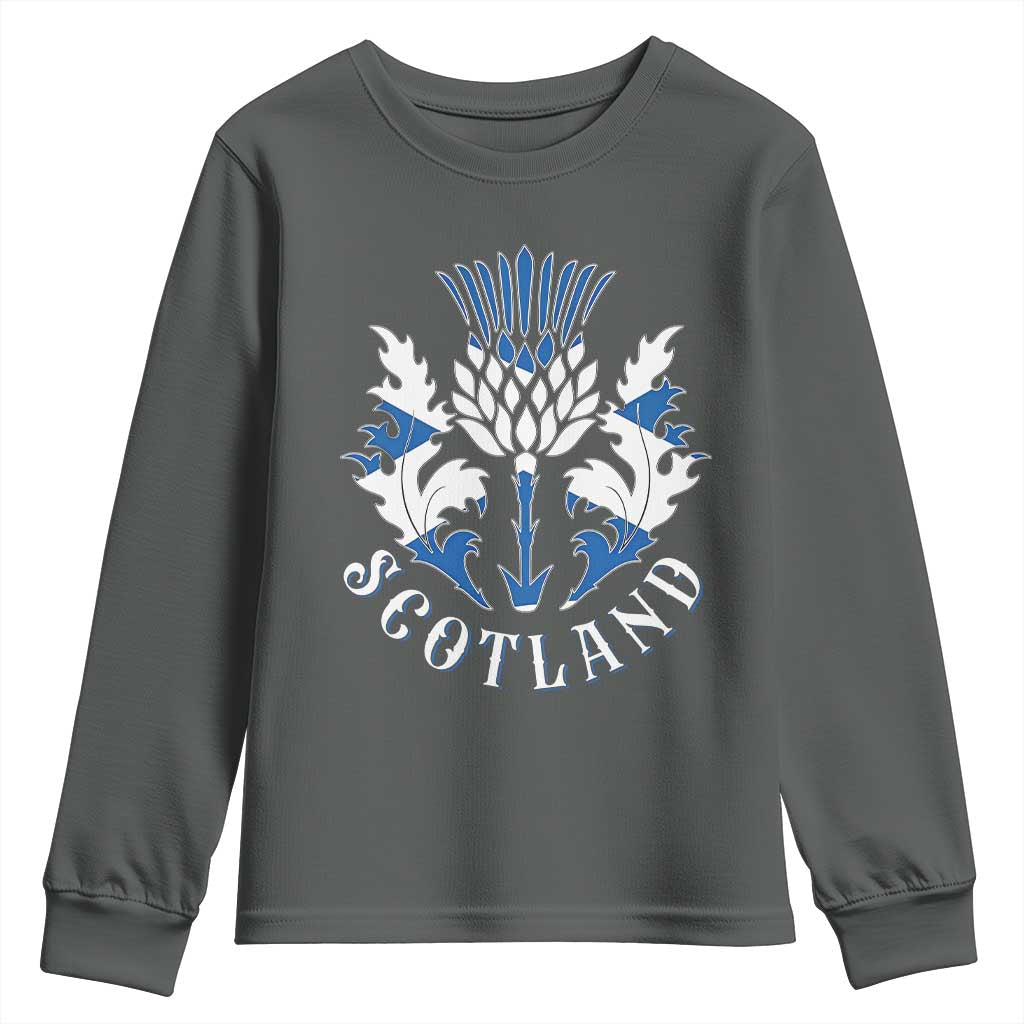 Scotland Thistle Floral Emblem Youth Sweatshirt Stylized Gothic Heraldry Scottish Heritage Pride