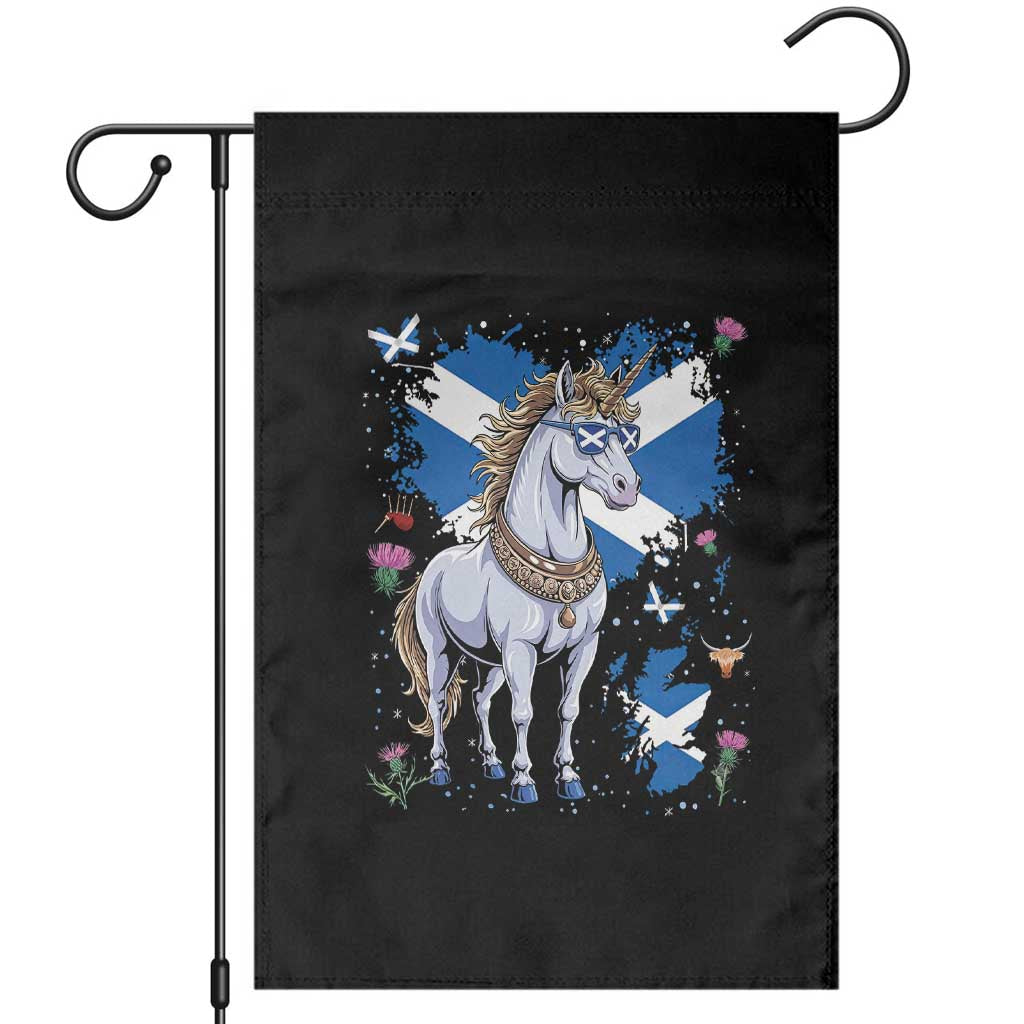 Majestic Scottish Unicorn Wearing Saltire Sunglasses Graphic Garden Flag Floral Thistles Scottish Heritage Pride TS02 Black Print Your Wear