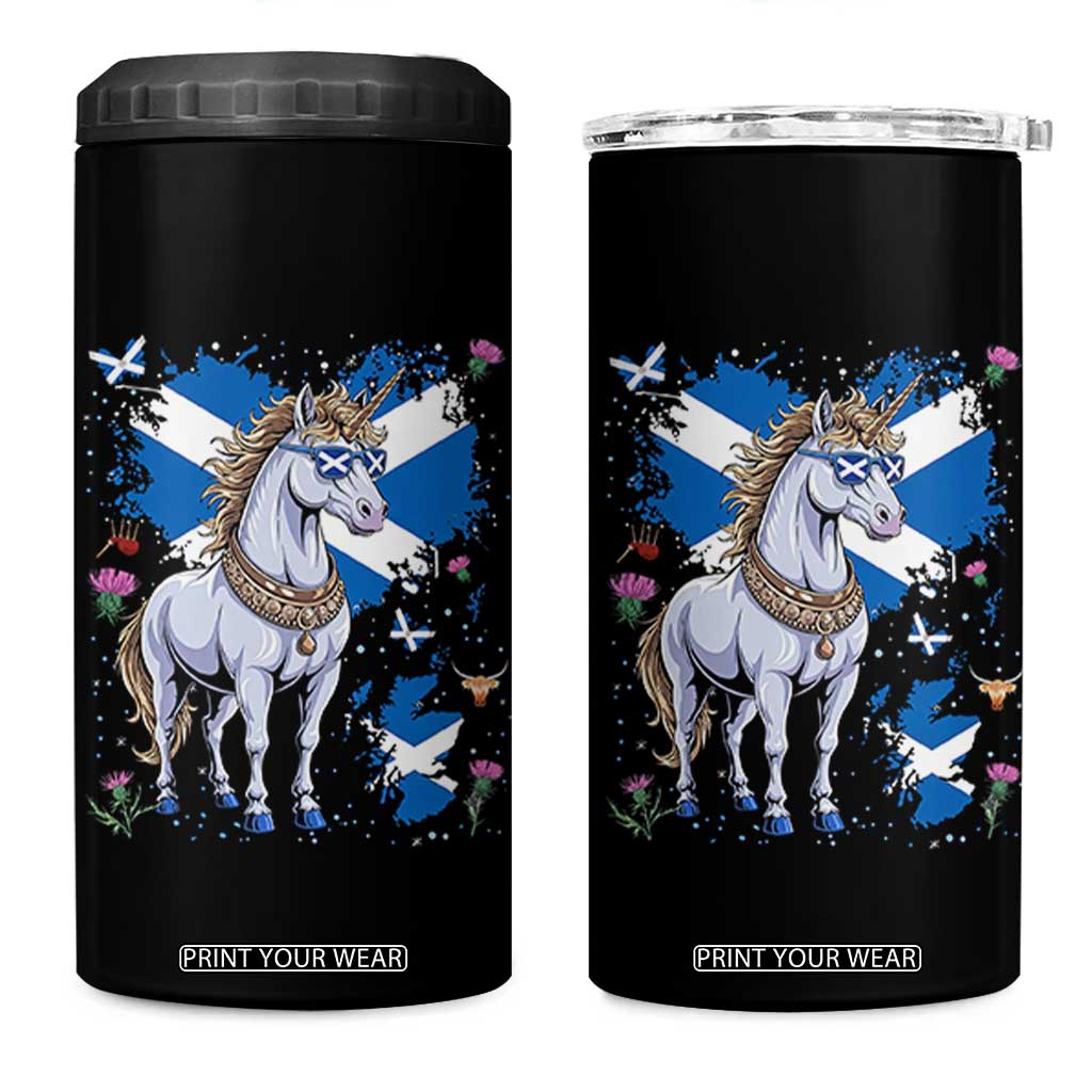Majestic Scottish Unicorn Wearing Saltire Sunglasses Graphic 4 in 1 Can Cooler Tumbler Floral Thistles Scottish Heritage Pride TS02 One Size: 16 oz Black Print Your Wear