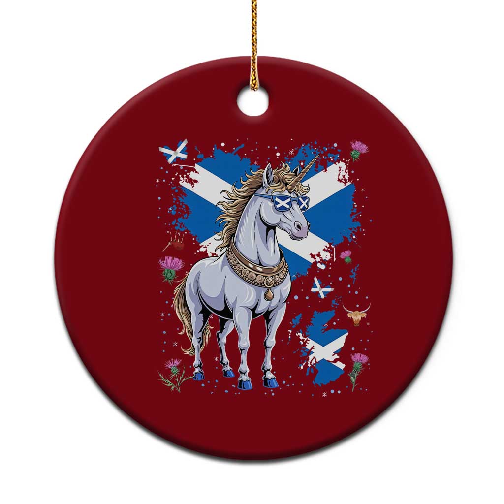 Majestic Scottish Unicorn Wearing Saltire Sunglasses Graphic Ceramic Ornament Floral Thistles Scottish Heritage Pride TS02 1pc Red Print Your Wear