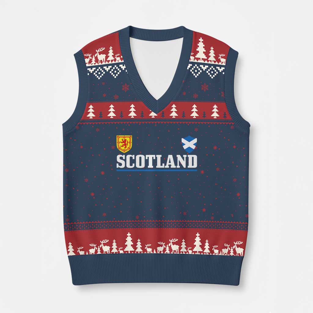 Scotland Dual Crest Lion Rampant Shield Saltire Flag V-Neck Knit Sweater Vest Football Fans Match Day