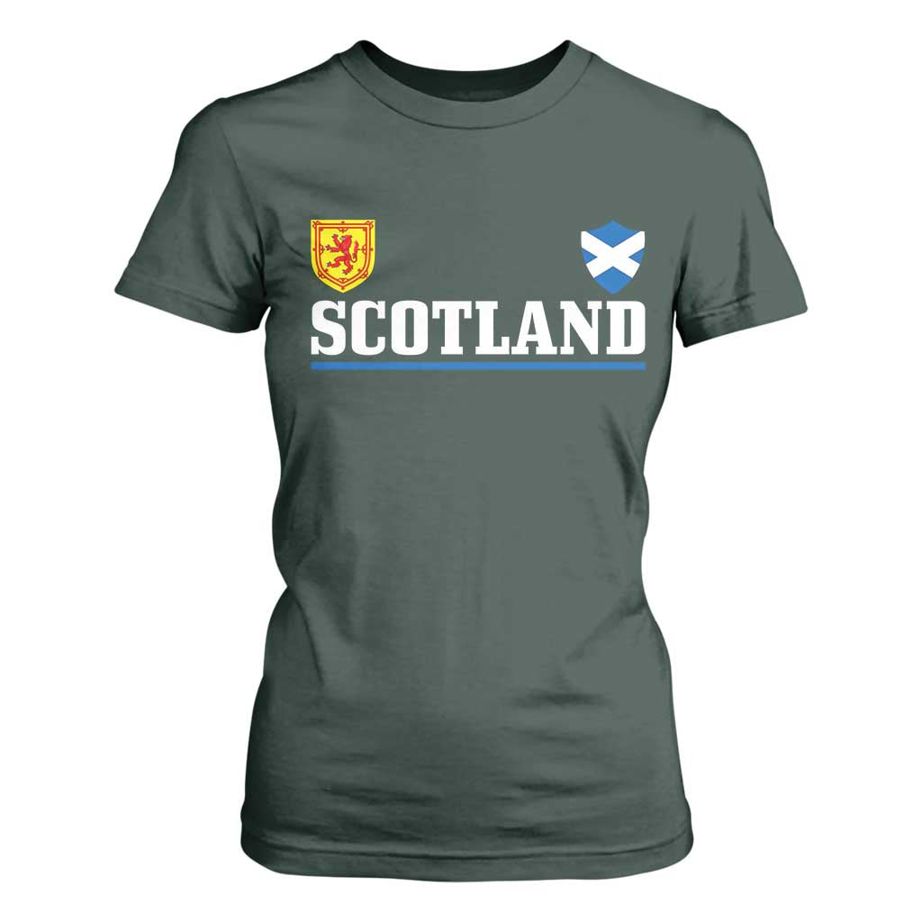 Scotland Dual Crest Lion Rampant Shield Saltire Flag T Shirt For Women Football Fans Match Day