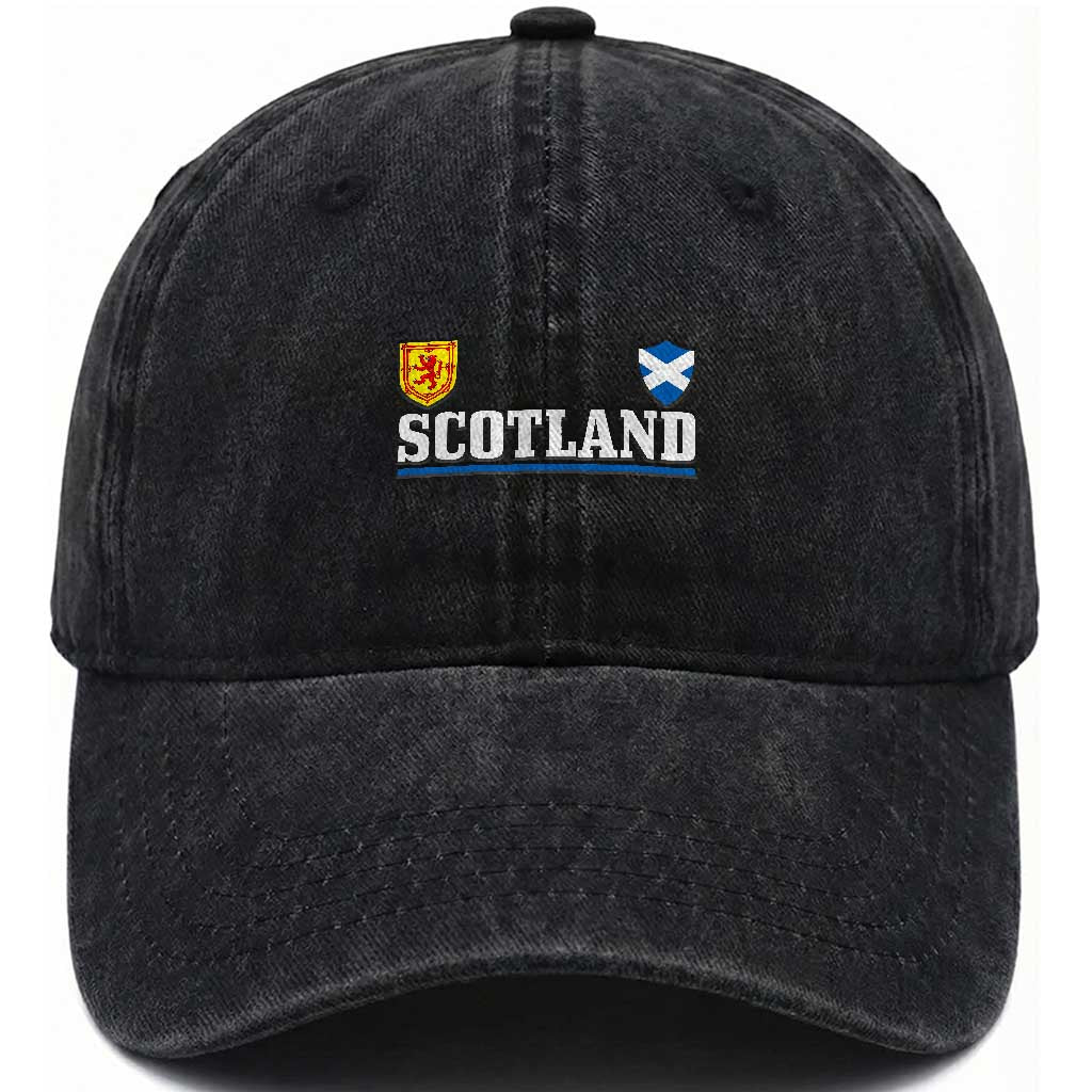 Scotland Dual Crest Lion Rampant Shield Saltire Flag Washed Cotton Baseball Cap Football Fans Match Day
