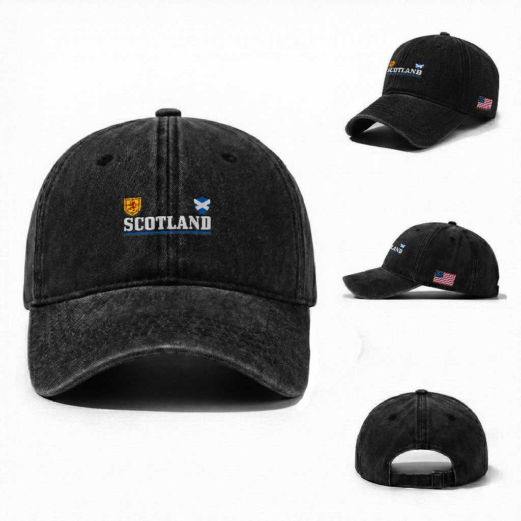 Scotland Dual Crest Lion Rampant Shield Saltire Flag Washed Cotton Baseball Cap Football Fans Match Day