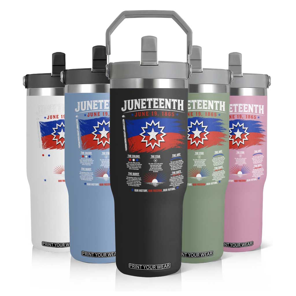Educational Juneteenth Flag Symbolism Infographic Flip Straw Tumbler Freedom Day June 19 1865 History Meaning