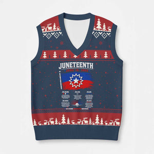 Educational Juneteenth Flag Symbolism Infographic V-Neck Knit Sweater Vest Freedom Day June 19 1865 History Meaning