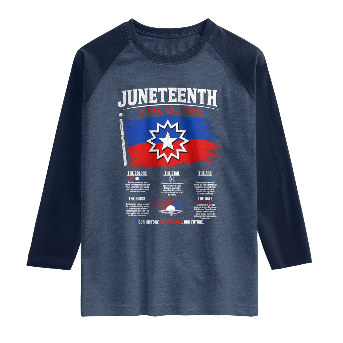 Educational Juneteenth Flag Symbolism Infographic Raglan Shirt Freedom Day June 19 1865 History Meaning
