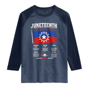 Educational Juneteenth Flag Symbolism Infographic Raglan Shirt Freedom Day June 19 1865 History Meaning