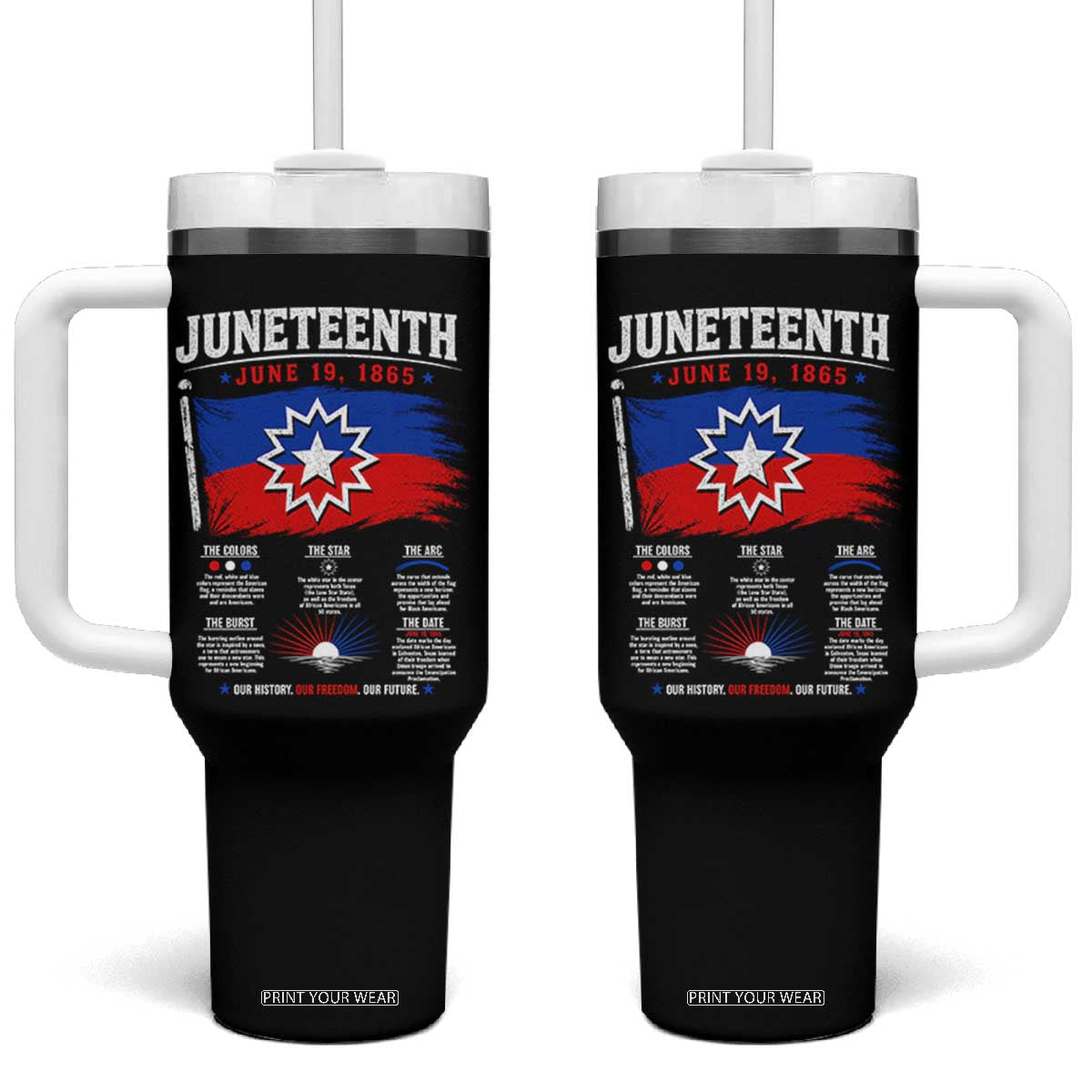 Educational Juneteenth Flag Symbolism Infographic Tumbler With Handle Freedom Day June 19 1865 History Meaning