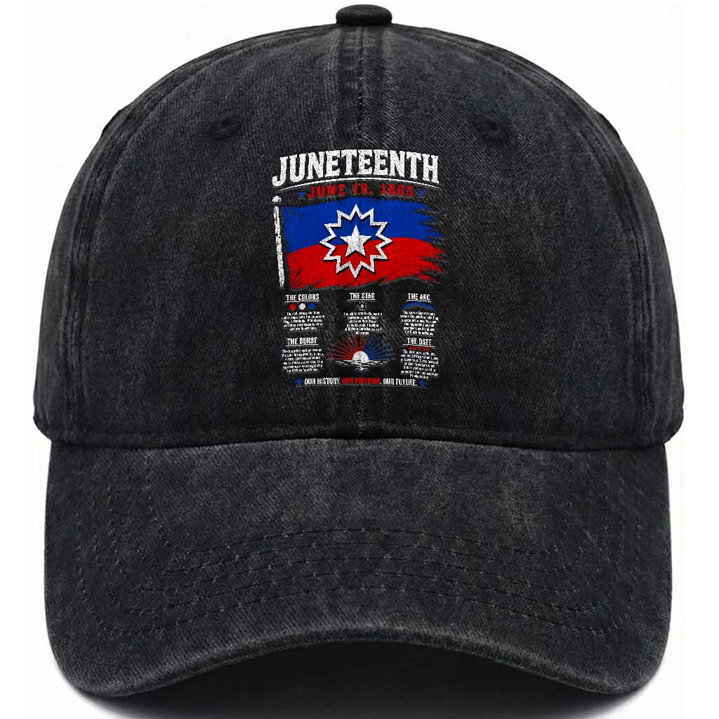 Educational Juneteenth Flag Symbolism Infographic Washed Cotton Baseball Cap Freedom Day June 19 1865 History Meaning TS02 Print Your Wear