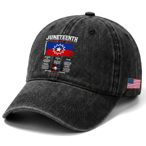 Educational Juneteenth Flag Symbolism Infographic Washed Cotton Baseball Cap Freedom Day June 19 1865 History Meaning