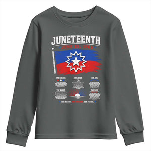 Educational Juneteenth Flag Symbolism Infographic Youth Sweatshirt Freedom Day June 19 1865 History Meaning