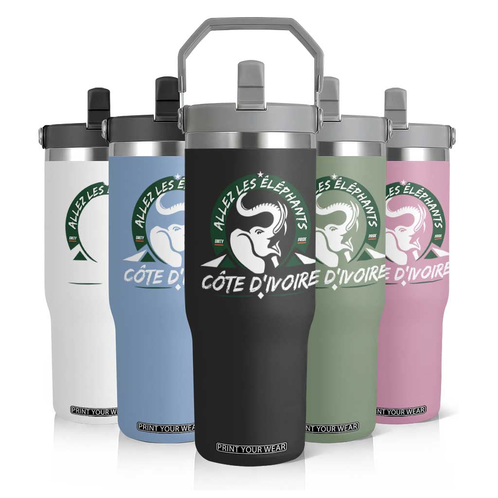 Allez Les Elephants Cote d'Ivoire Soccer Fan Flip Straw Tumbler Ivory Coast Pride Football Lovers