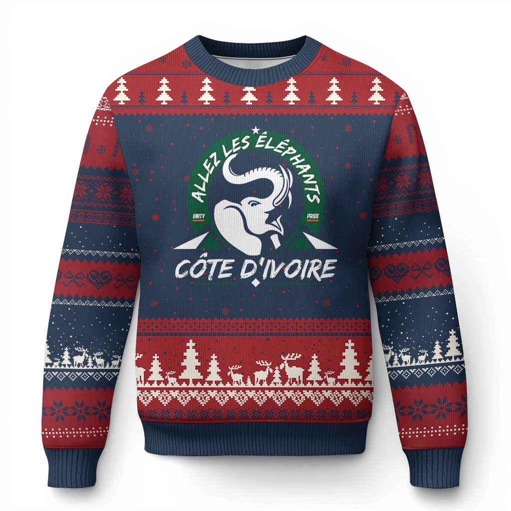 Allez Les Elephants Cote d'Ivoire Soccer Fan Ugly Christmas Sweater Ivory Coast Pride Football Lovers TS02 Navy Red Print Your Wear