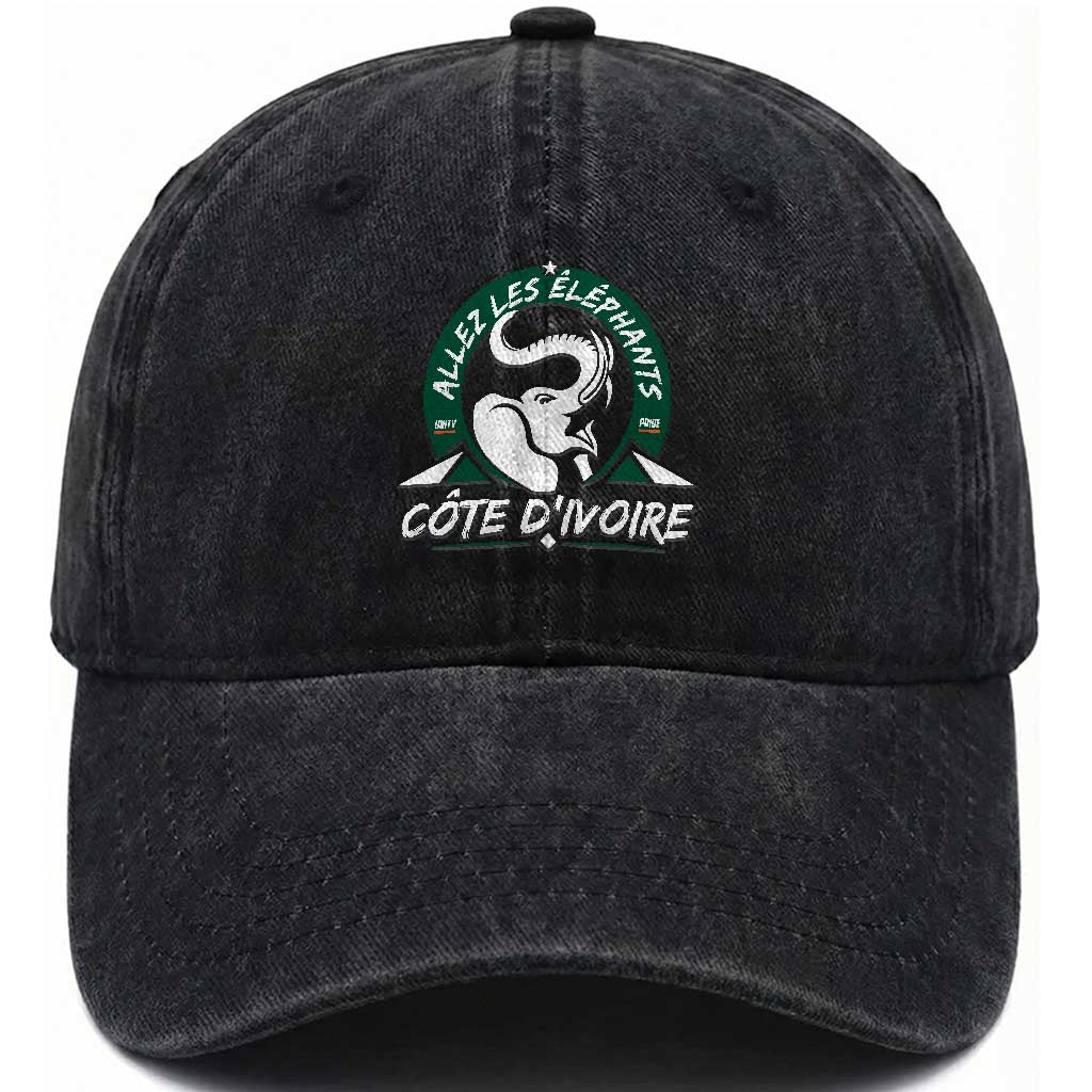 Allez Les Elephants Cote d'Ivoire Soccer Fan Washed Cotton Baseball Cap Ivory Coast Pride Football Lovers TS02 Print Your Wear