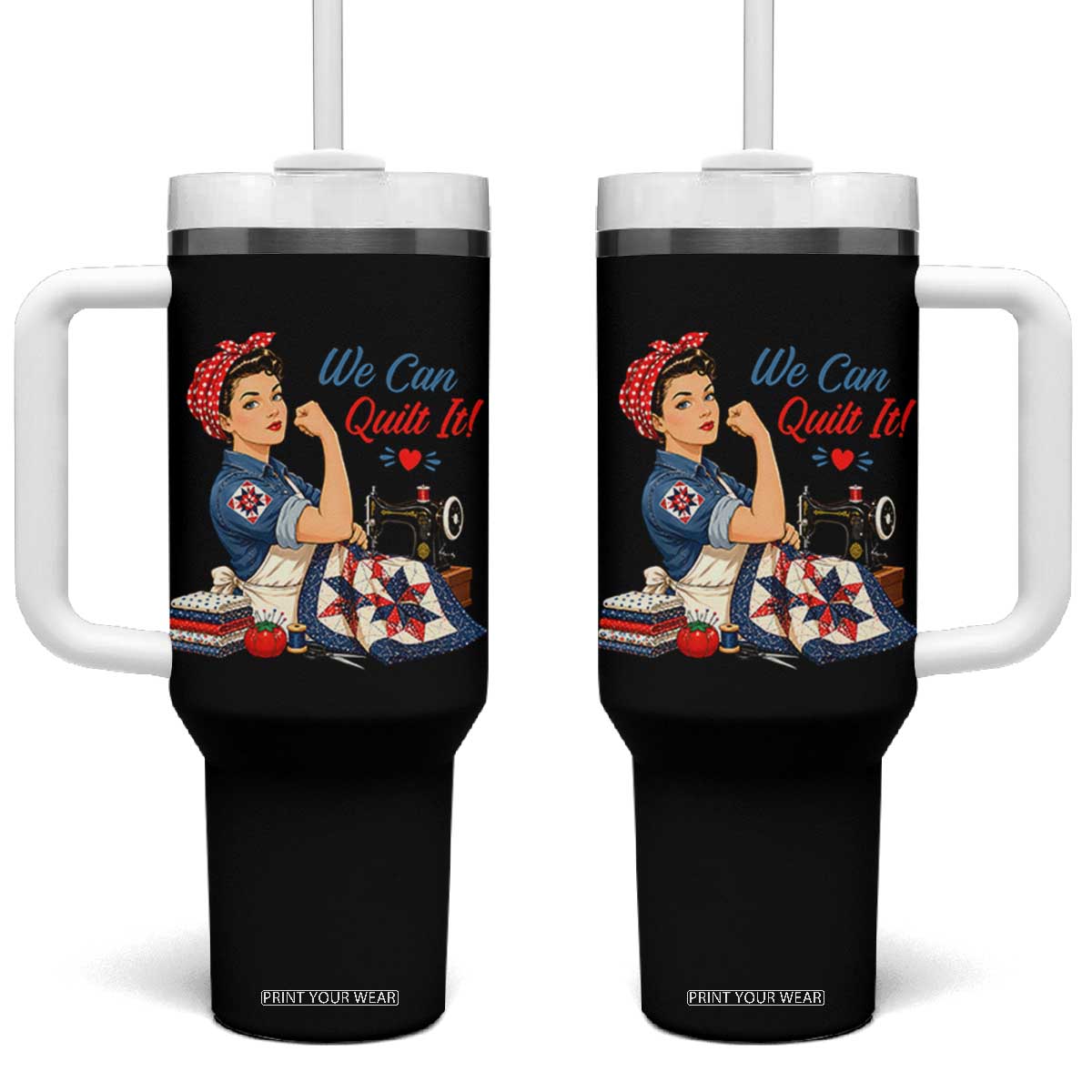 Funny Rosie We Can Quilt It Tumbler With Handle Quilting Sewing Crafty Joke TS02 One Size: 40 oz Black Print Your Wear