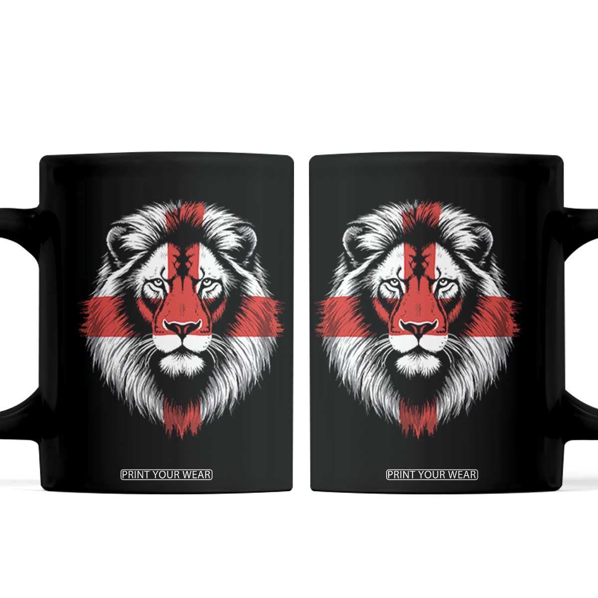 Majestic England Lion Face Graphic Coffee Mug Patriotic St. Georges Cross British Pride Heritage