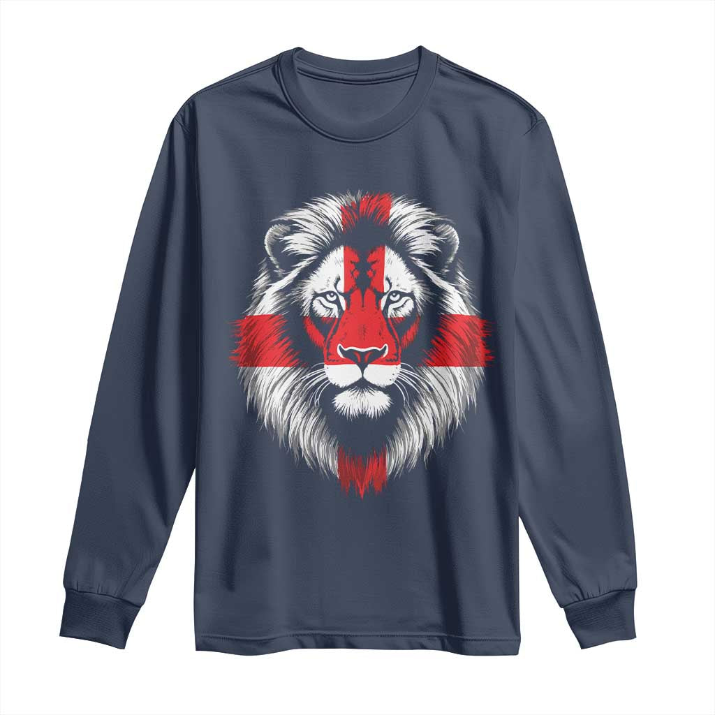 Majestic England Lion Face Graphic Long Sleeve Shirt Patriotic St. Georges Cross British Pride Heritage