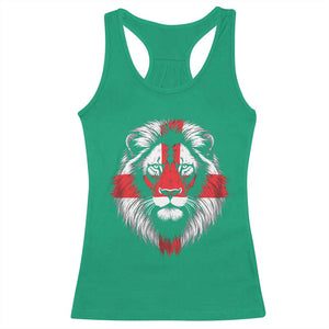 Majestic England Lion Face Graphic Racerback Tank Top Patriotic St. Georges Cross British Pride Heritage