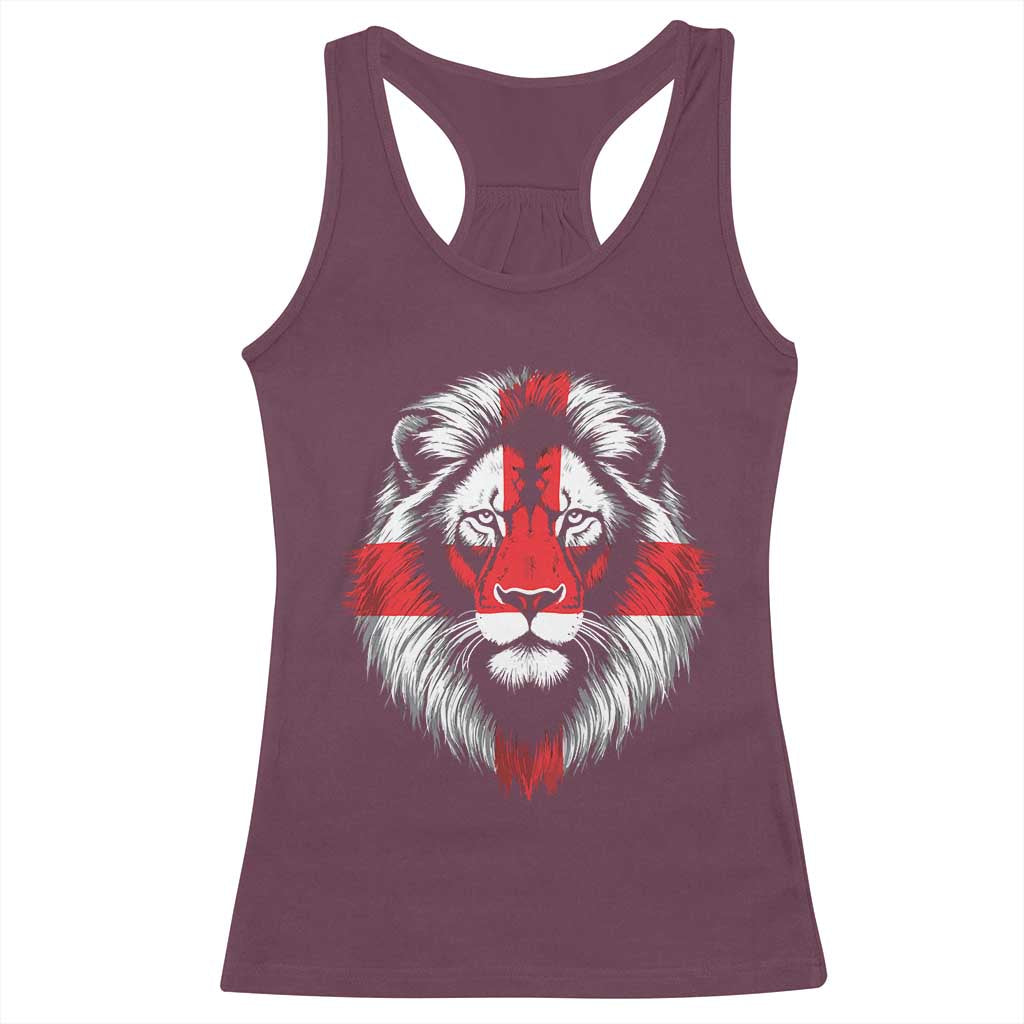 Majestic England Lion Face Graphic Racerback Tank Top Patriotic St. Georges Cross British Pride Heritage