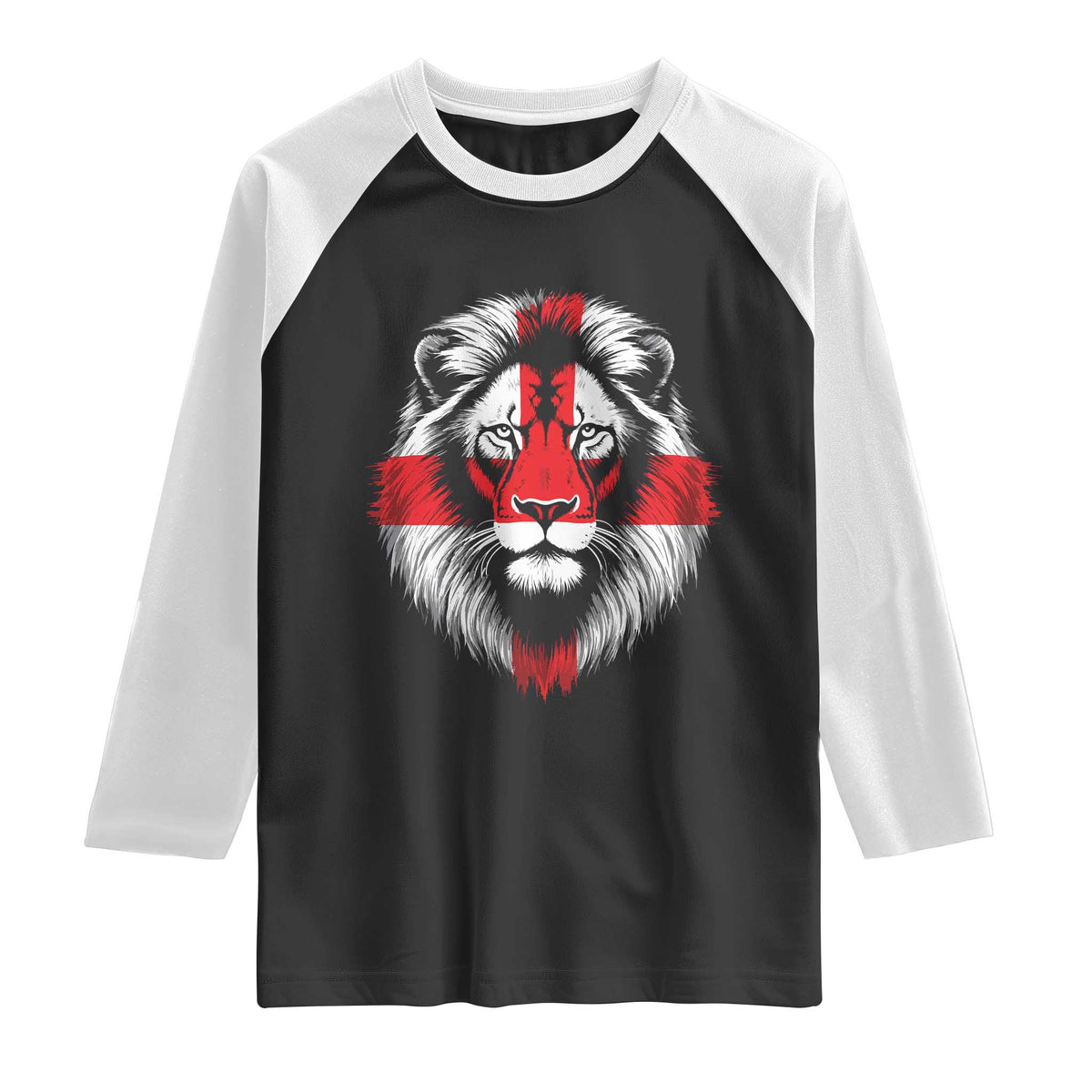 Majestic England Lion Face Graphic Raglan Shirt Patriotic St. Georges Cross British Pride Heritage