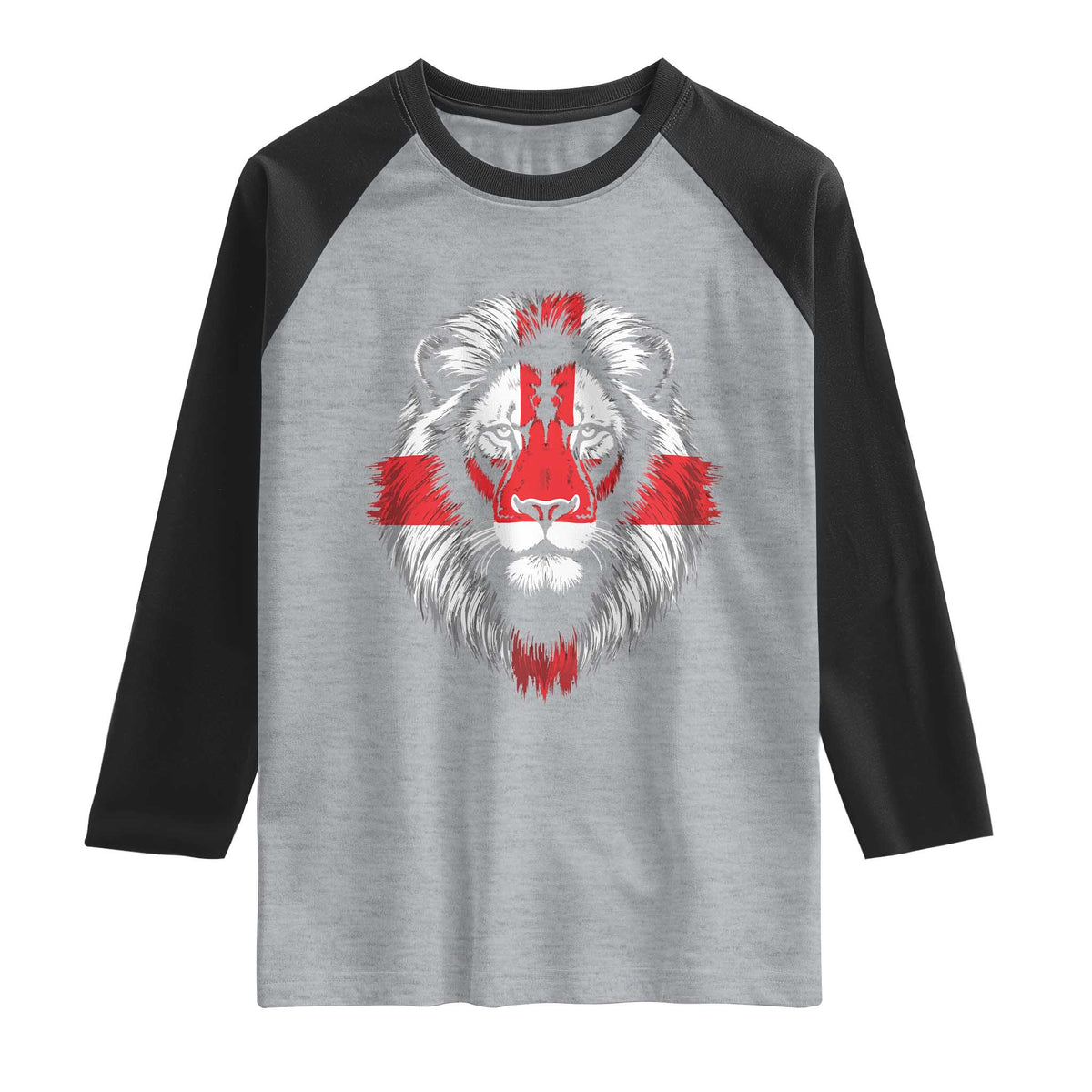 Majestic England Lion Face Graphic Raglan Shirt Patriotic St. Georges Cross British Pride Heritage