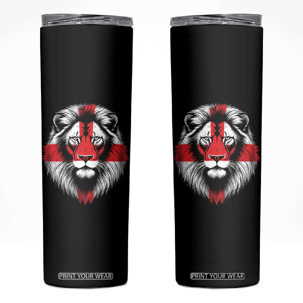 Majestic England Lion Face Graphic Skinny Tumbler Patriotic St. Georges Cross British Pride Heritage
