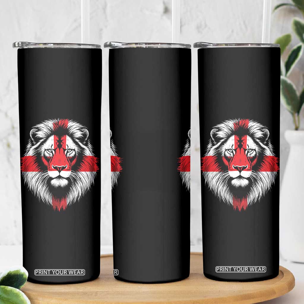 Majestic England Lion Face Graphic Skinny Tumbler Patriotic St. Georges Cross British Pride Heritage