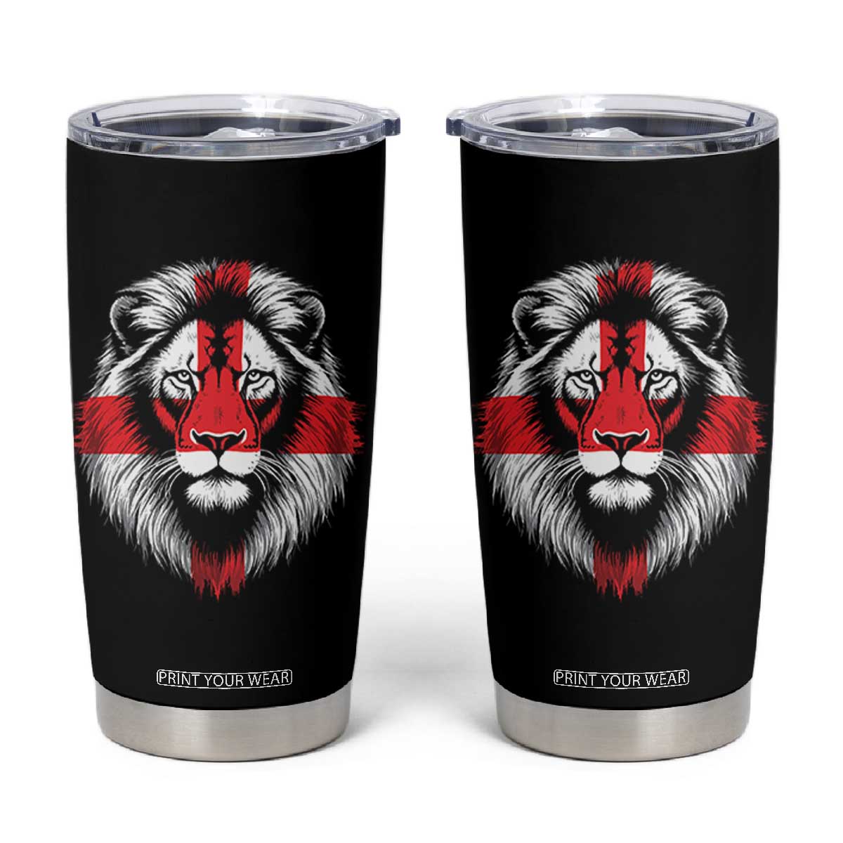 Majestic England Lion Face Graphic Tumbler Cup Patriotic St. Georges Cross British Pride Heritage