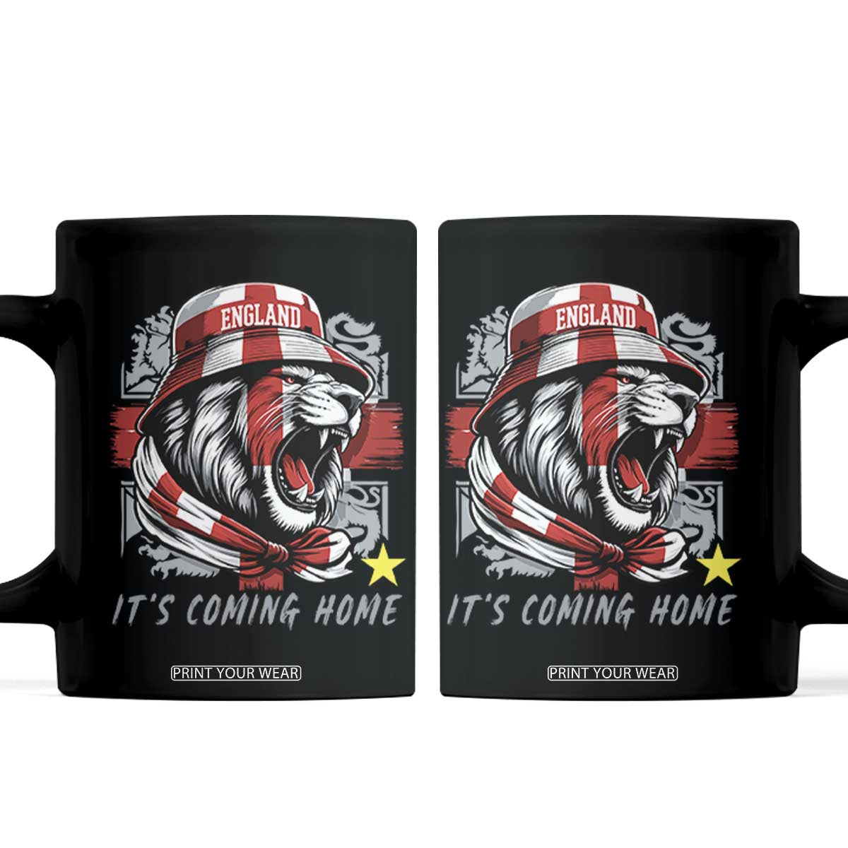 Roaring Lions England Football Pride Coffee Mug Retro Patriotic Soccer British Football Fans