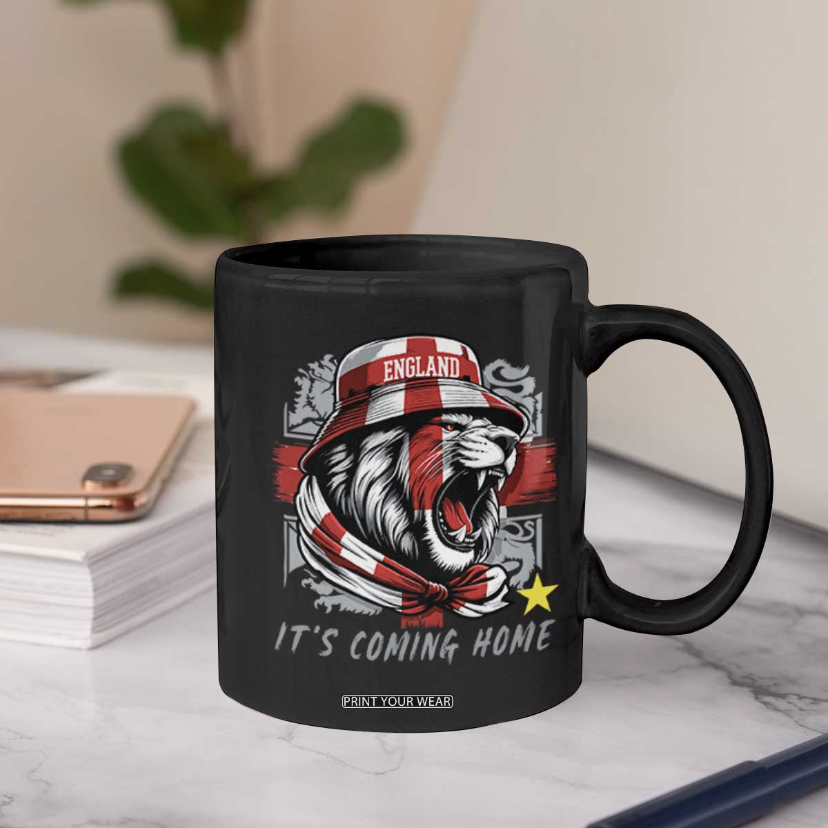 Roaring Lions England Football Pride Coffee Mug Retro Patriotic Soccer British Football Fans