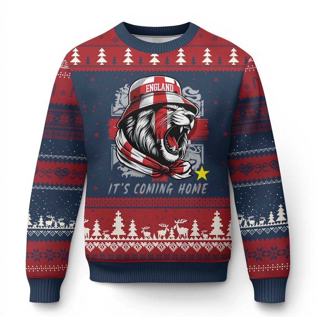 Roaring Lions England Football Pride Ugly Christmas Sweater Retro Patriotic Soccer British Football Fans
