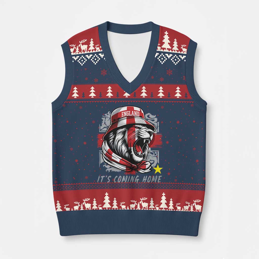 Roaring Lions England Football Pride V-Neck Knit Sweater Vest Retro Patriotic Soccer British Football Fans