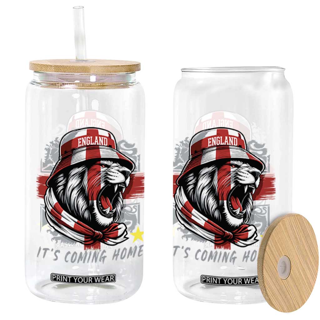 Roaring Lions England Football Pride Glass Can Retro Patriotic Soccer British Football Fans
