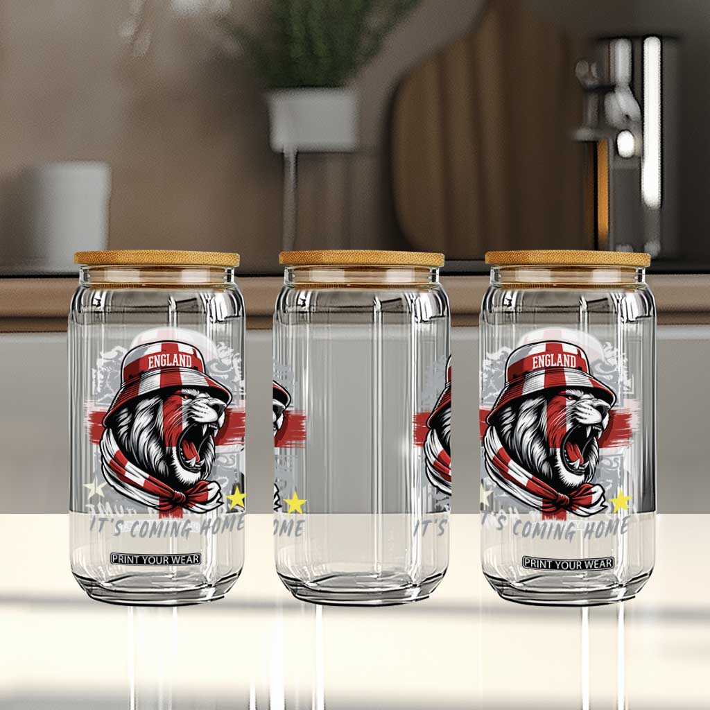 Roaring Lions England Football Pride Glass Can Retro Patriotic Soccer British Football Fans