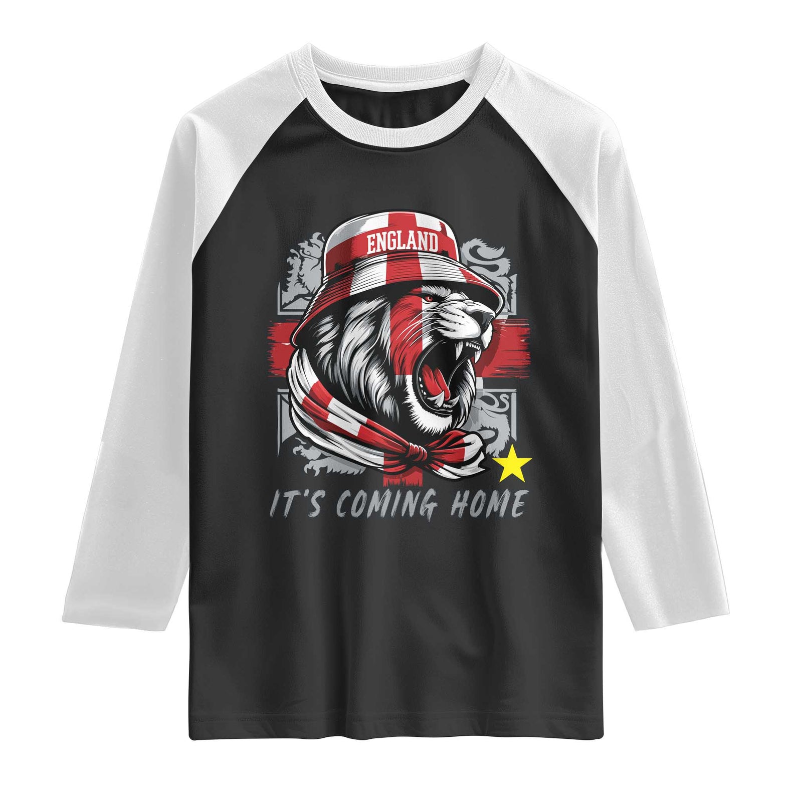 Roaring Lions England Football Pride Raglan Shirt Retro Patriotic Soccer British Football Fans TS02 Black White Print Your Wear