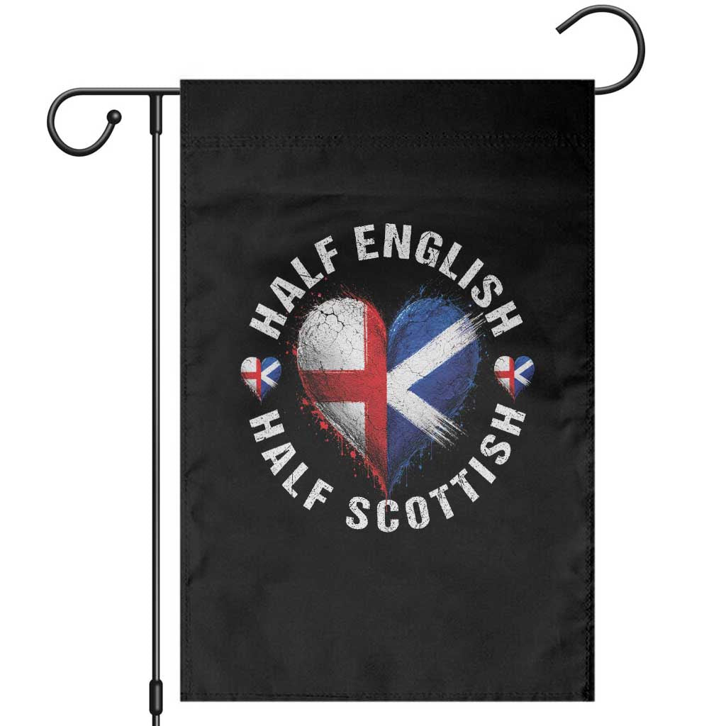 Half English Half Scottish Heritage Garden Flag Heart St Georges Cross and Saltire Pride TS02 Black Print Your Wear