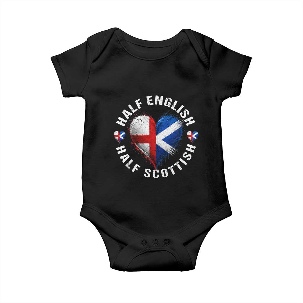 Half English Half Scottish Heritage Baby Onesie Heart St Georges Cross and Saltire Pride