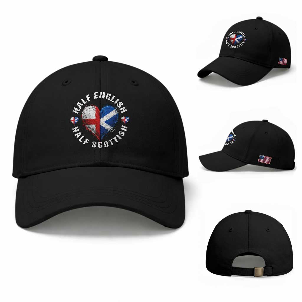 Half English Half Scottish Heritage Baseball Cap Heart St Georges Cross and Saltire Pride