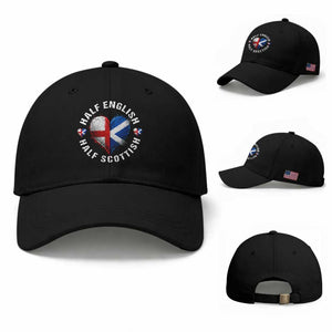 Half English Half Scottish Heritage Baseball Cap Heart St Georges Cross and Saltire Pride