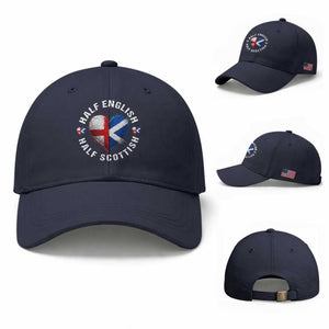 Half English Half Scottish Heritage Baseball Cap Heart St Georges Cross and Saltire Pride