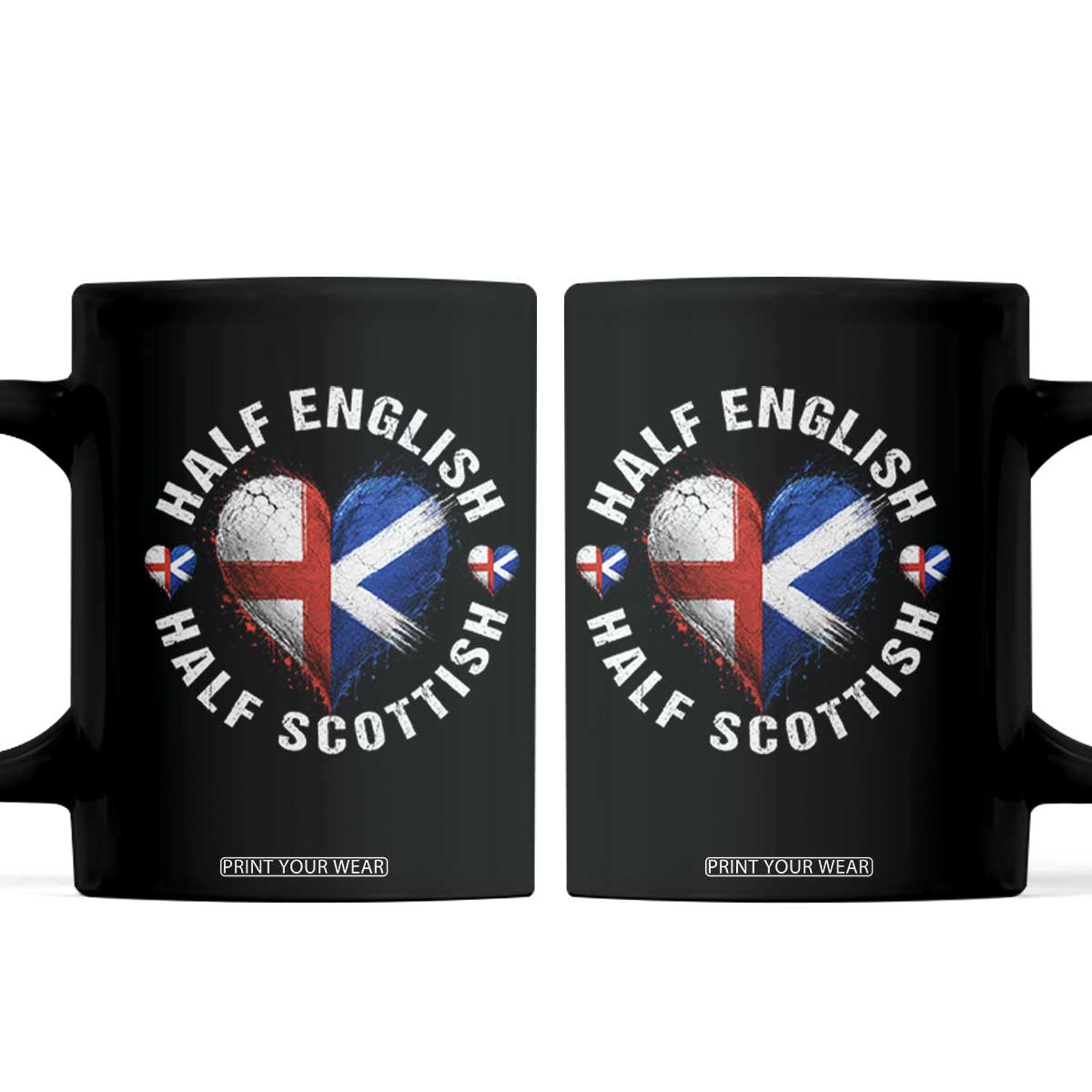 Half English Half Scottish Heritage Coffee Mug Heart St Georges Cross and Saltire Pride