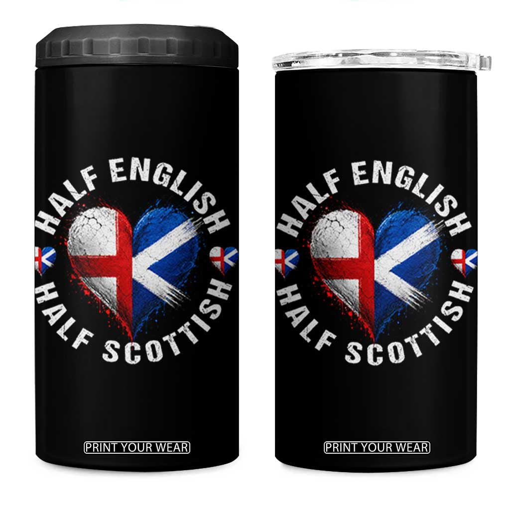 Half English Half Scottish Heritage 4 in 1 Can Cooler Tumbler Heart St Georges Cross and Saltire Pride