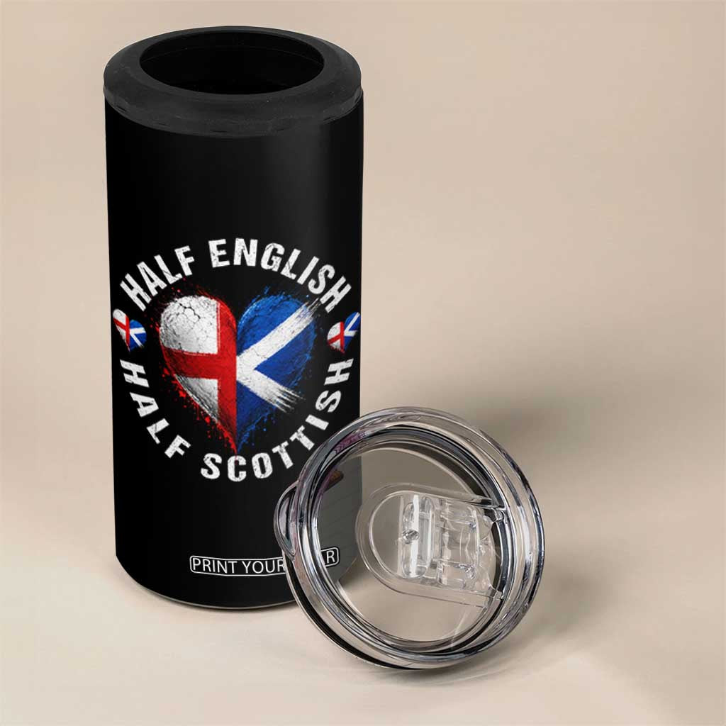 Half English Half Scottish Heritage 4 in 1 Can Cooler Tumbler Heart St Georges Cross and Saltire Pride