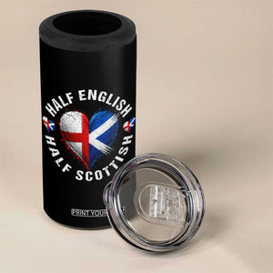 Half English Half Scottish Heritage 4 in 1 Can Cooler Tumbler Heart St Georges Cross and Saltire Pride