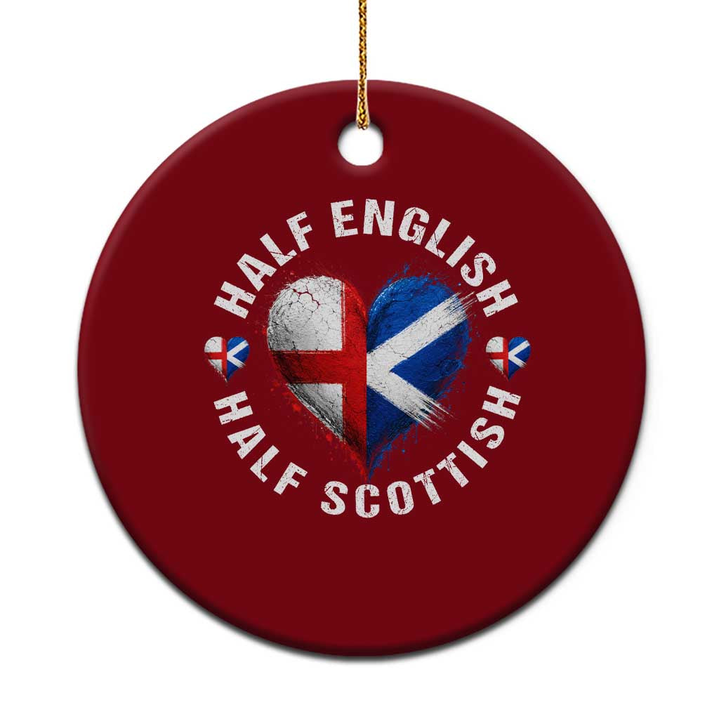 Half English Half Scottish Heritage Ceramic Ornament Heart St Georges Cross and Saltire Pride