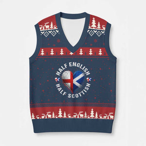 Half English Half Scottish Heritage V-Neck Knit Sweater Vest Heart St Georges Cross and Saltire Pride