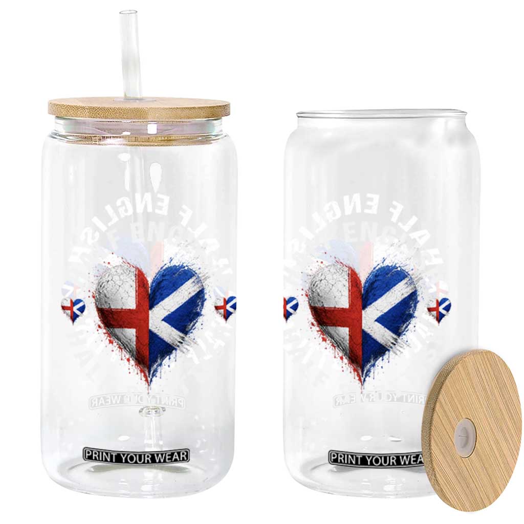 Half English Half Scottish Heritage Glass Can Heart St Georges Cross and Saltire Pride