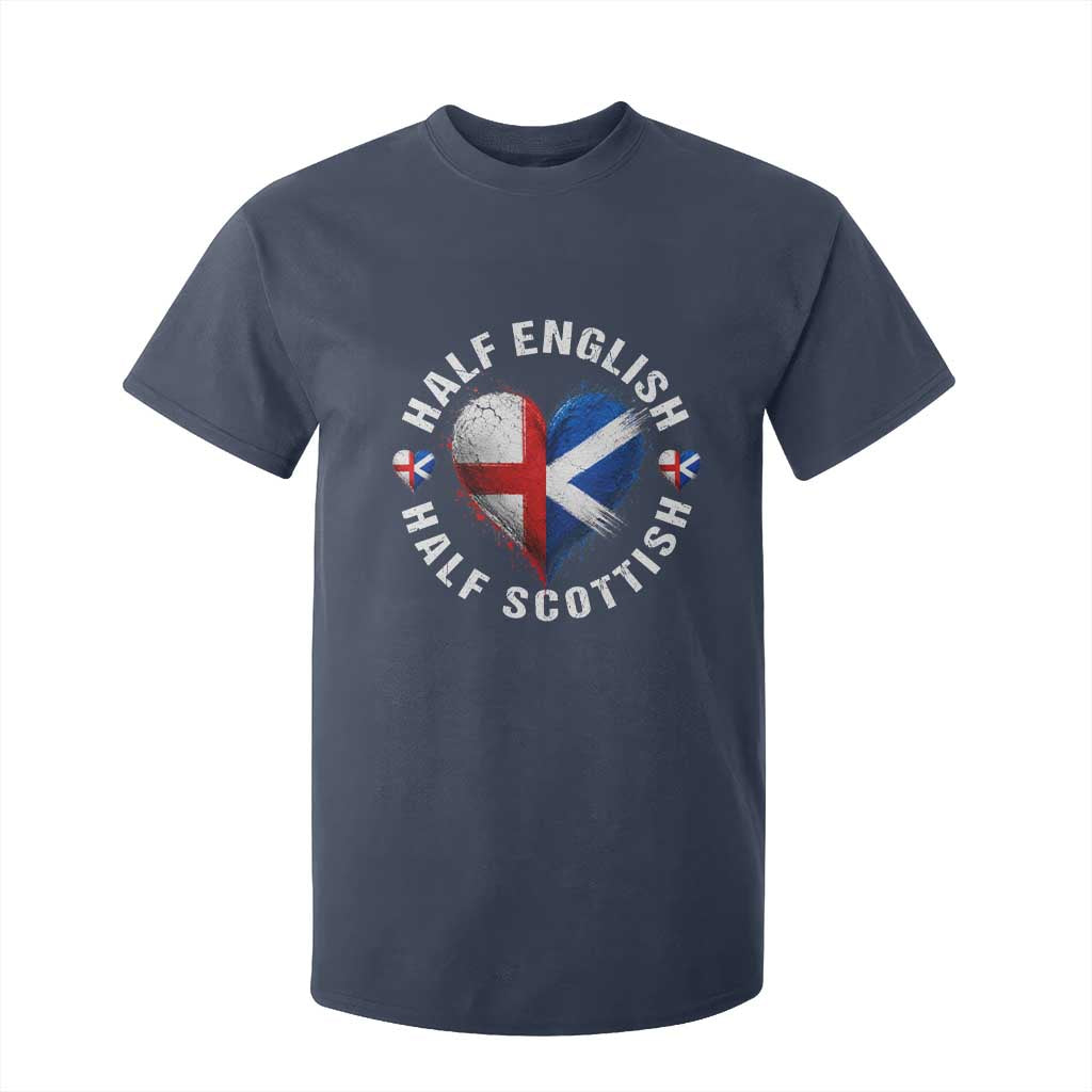Half English Half Scottish Heritage T Shirt For Kid Heart St Georges Cross and Saltire Pride
